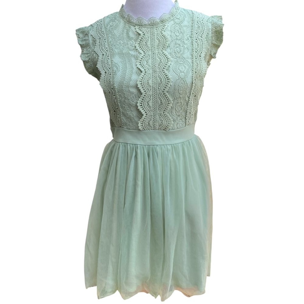 Simplee Dress Mini Mint Green Lace Ruffle Small Fairycore Ethereal Cottagecore